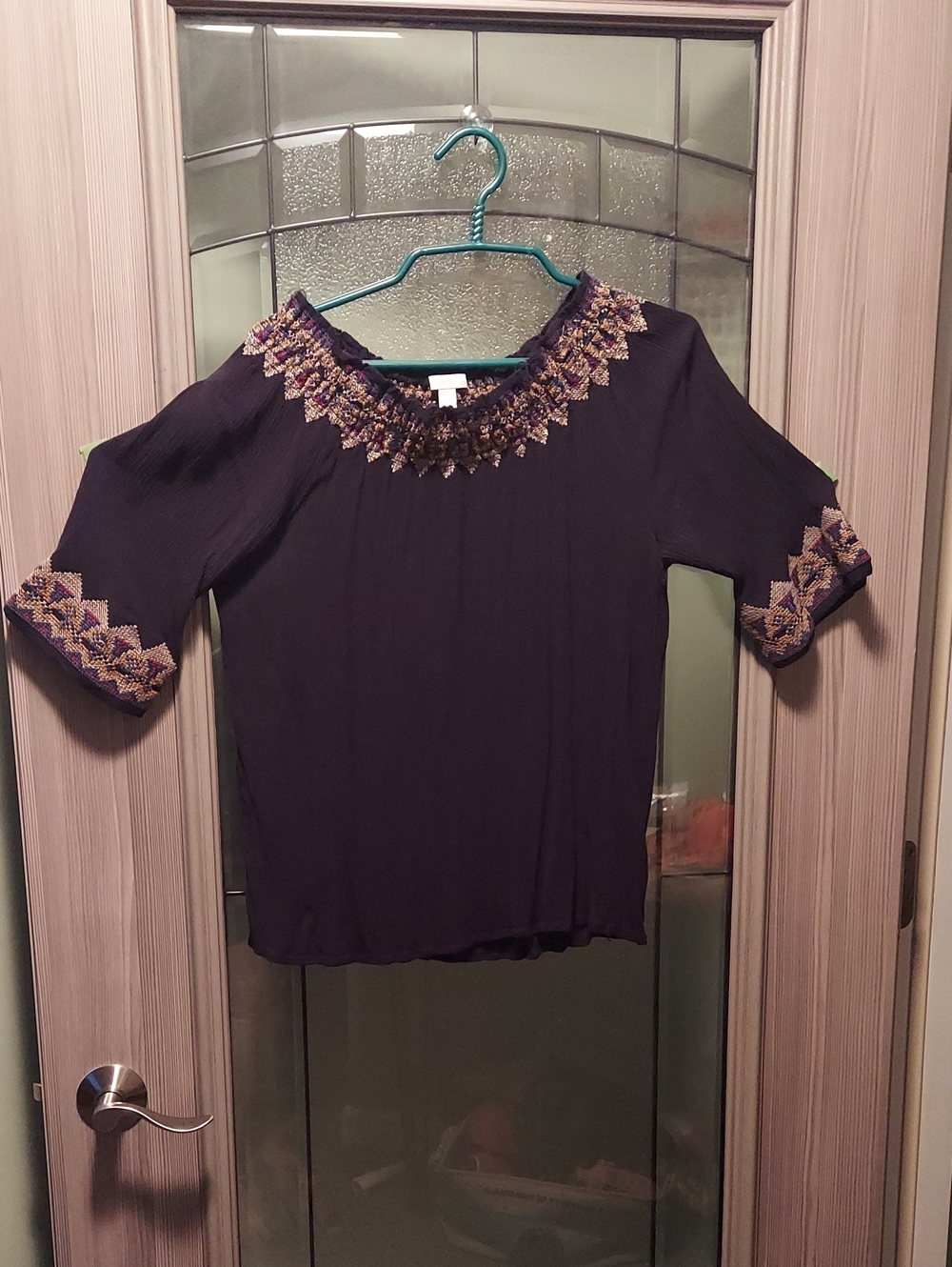 Westport Black Blouse with Gold & Purple Embroidery